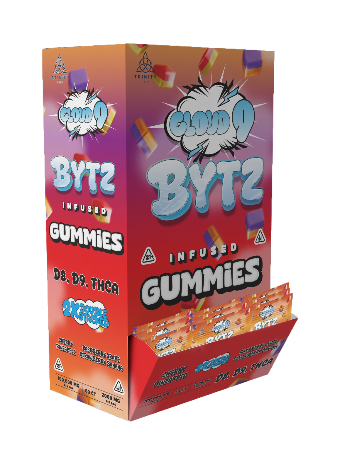 Box of Cloud Bytz infused gummies with colorful design