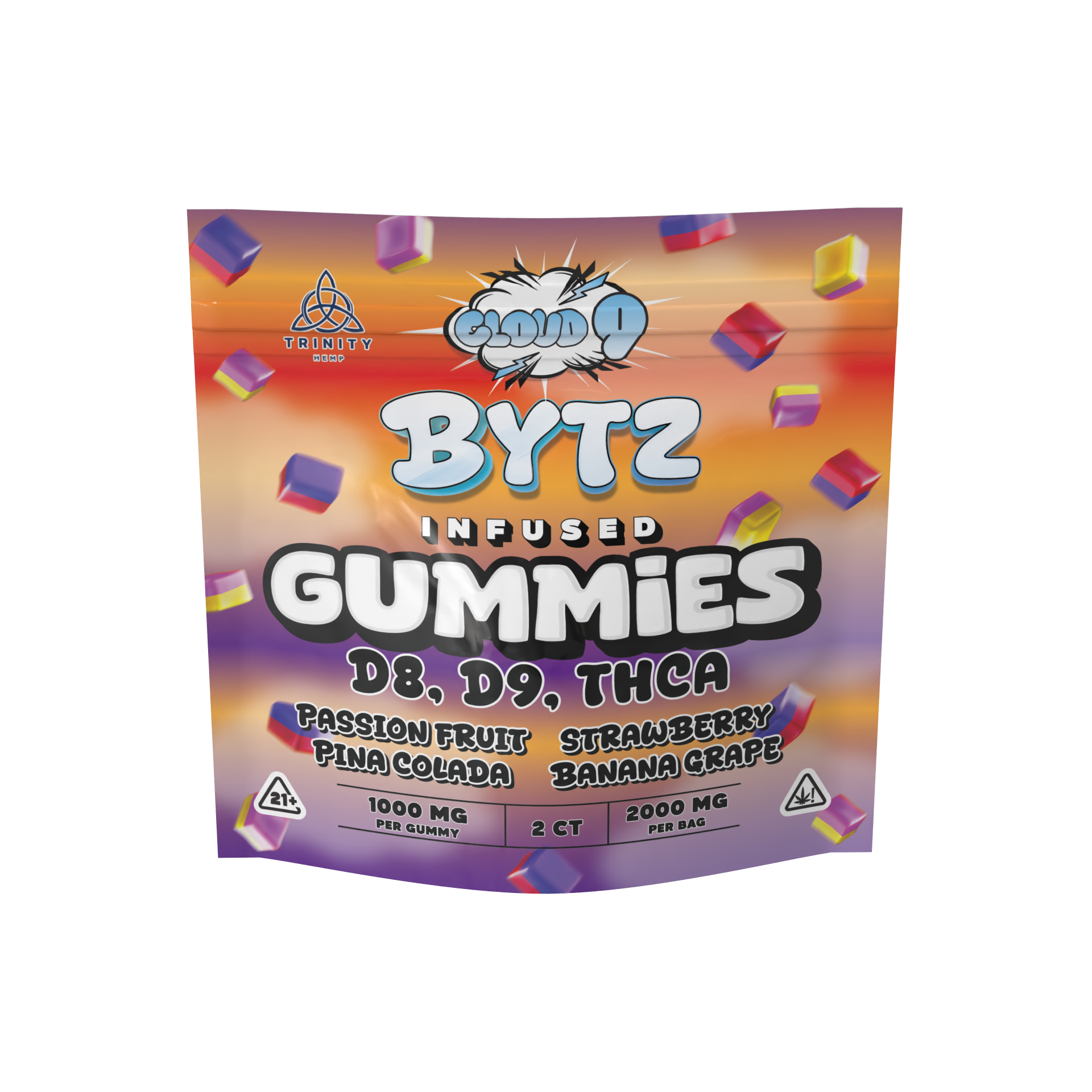 Packaging of Cloud 9 Bytz infused gummies 