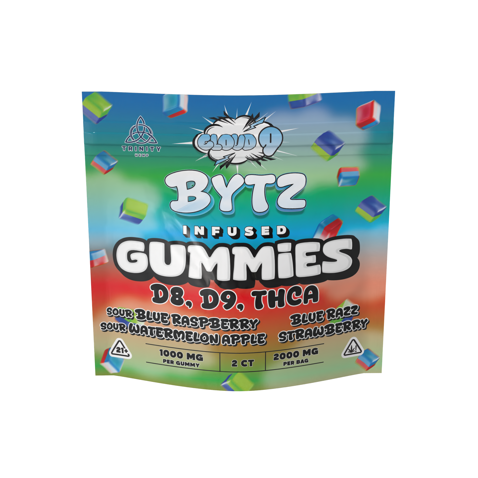 Colorful package of BYTZ infused gummies with various flavors 