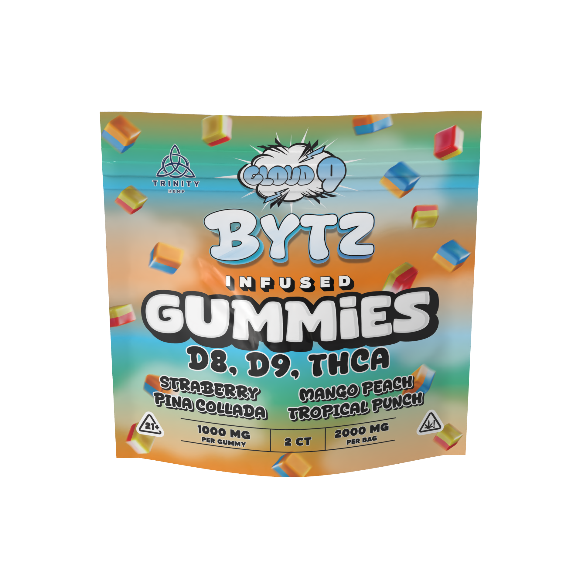 Package of BYTZ Infused Gummies with colorful 