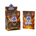 A display box and individual pouches of Trinity Mushrooms Cloud's Glow Mango disposable cannabis joints