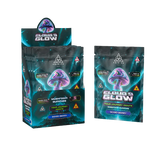 A display box and individual pouch of Trinity Cloud's Glow Mushroom Gummies 