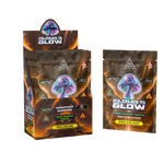 A retail display box and a single packet of Trinity Brand Cloud's Glow Mushroom Buds in the Pine Colada flavor