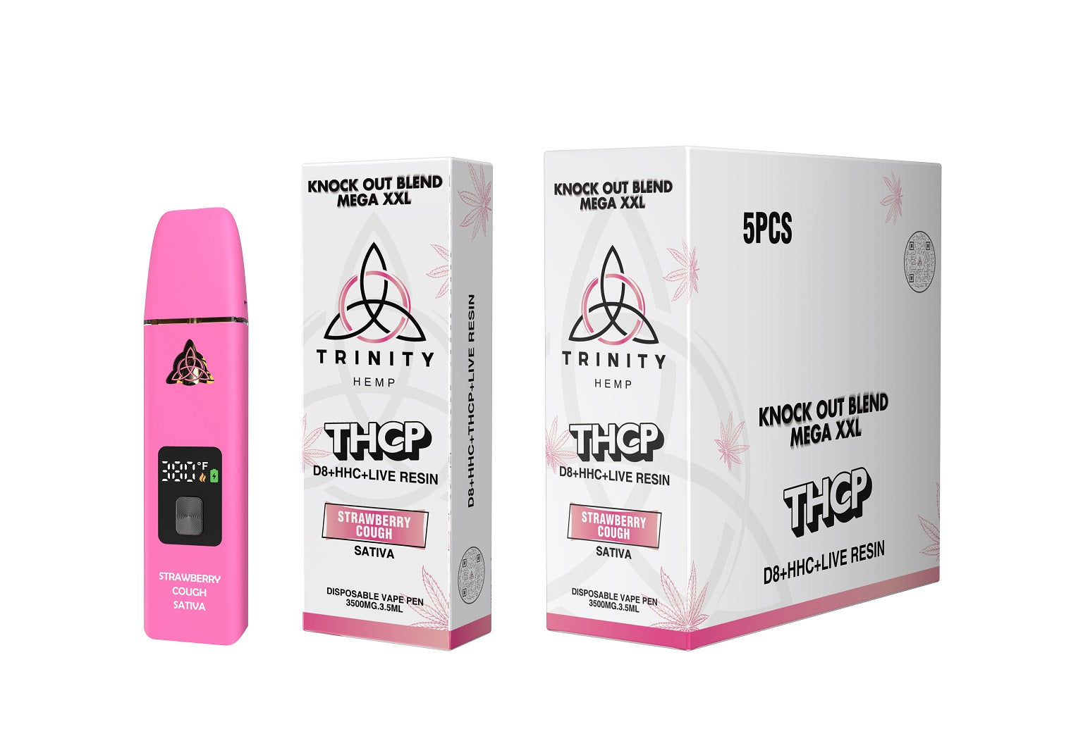 Pink Trinity Hemp vape pen and packaging