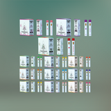 Various packaging of a product on a green background