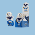 Display of Prerolls packaging with a blue background