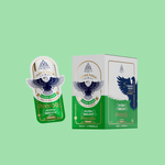 Green packaging of Trinity Flying Eagles Kush Breath Prerolls on a light green background