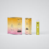 Vape device and packaging with brand logo on a white background