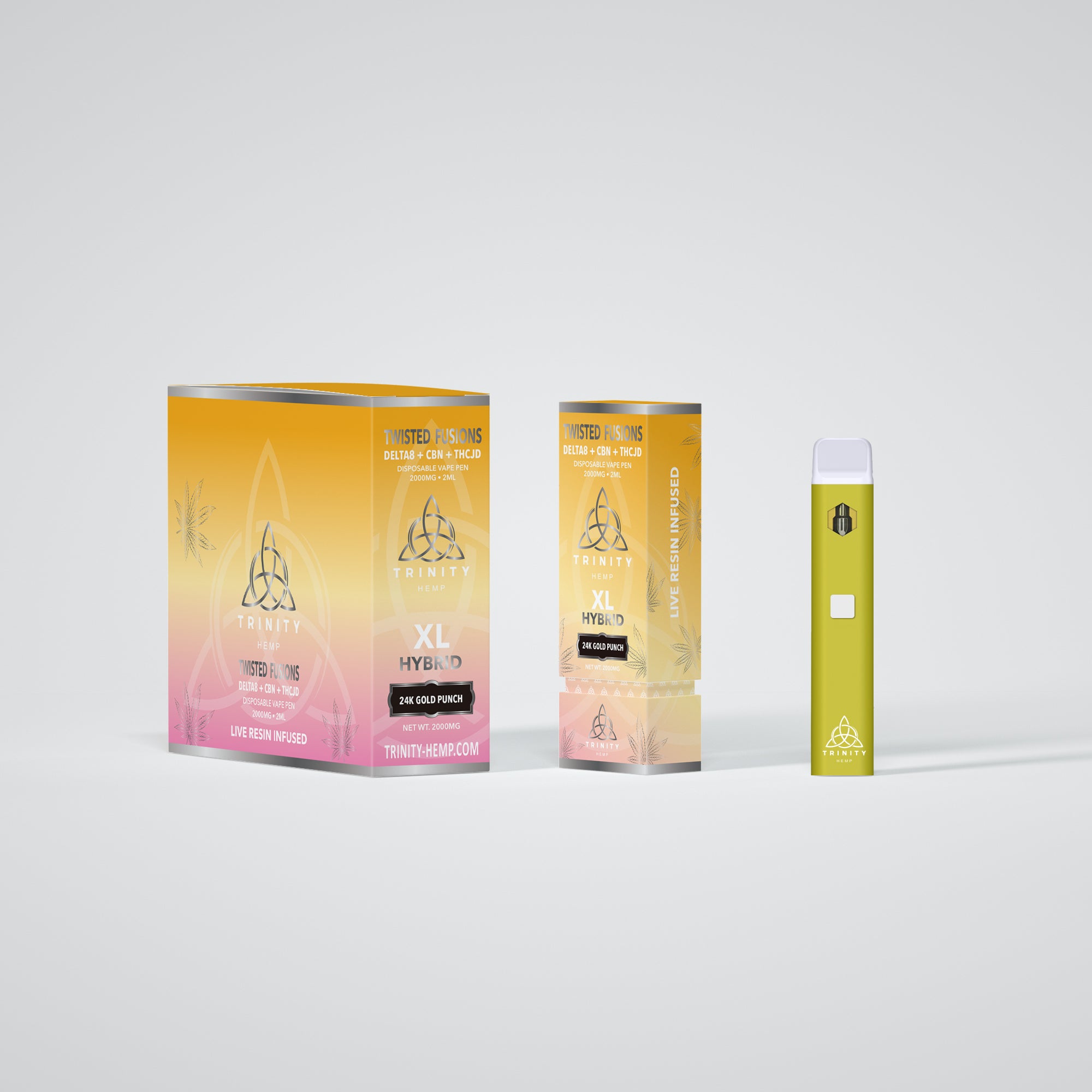 Vape device and packaging with brand logo on a white background